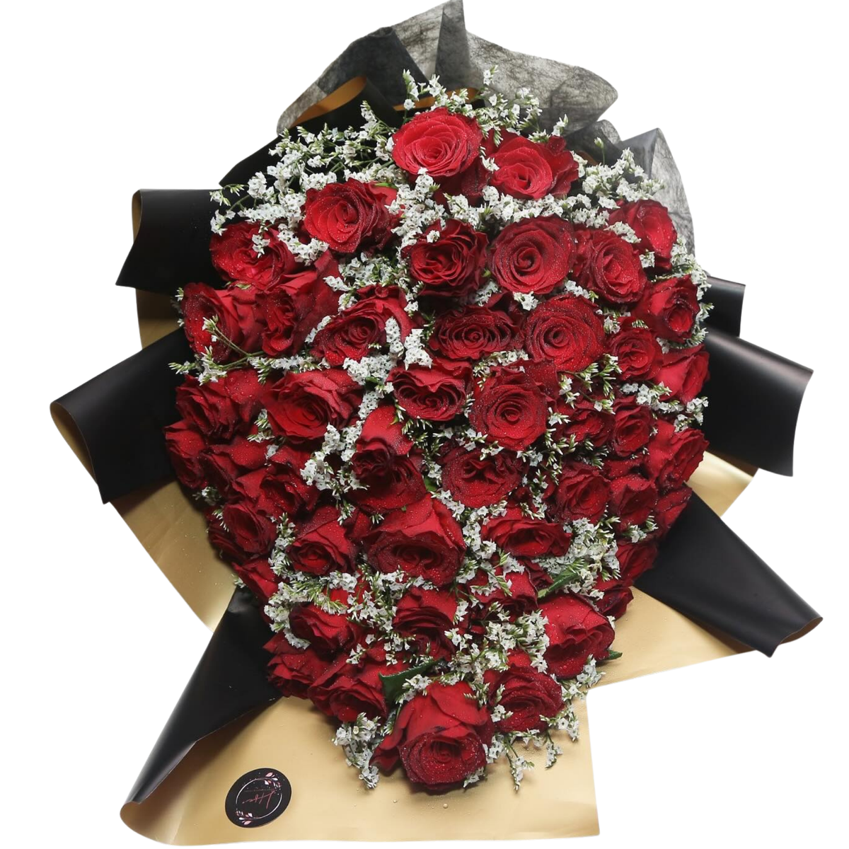 Fiftyfold Love Roses – 50 Red Roses with White Statice | Luxury Rose ...