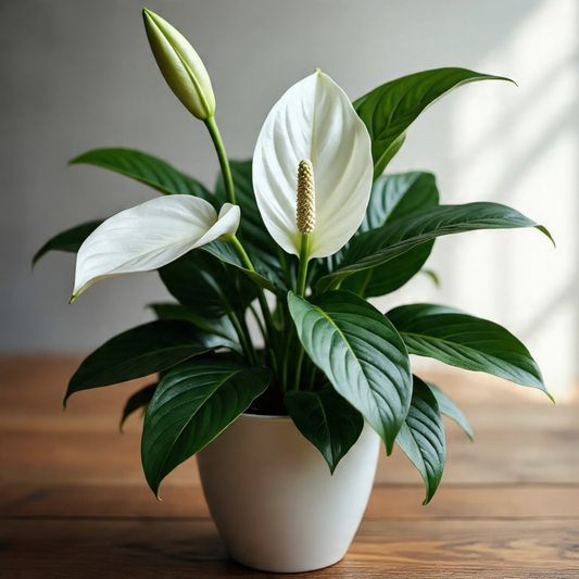 Potted Peace Lily plant.