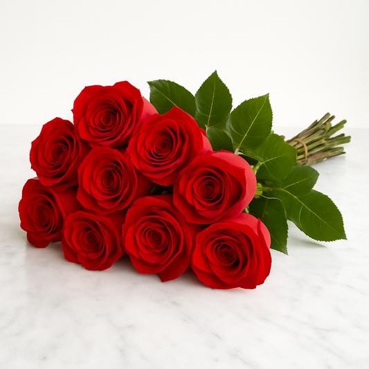A fresh bunch of Freedom red roses. 10-stem market flower bunch by Hayat Flowers.