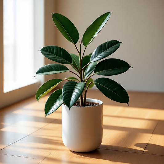 A classic natural home decor, Rubber Plant, is low-maintenance but air-purifying and easily adds both glamour and calm to any space.
