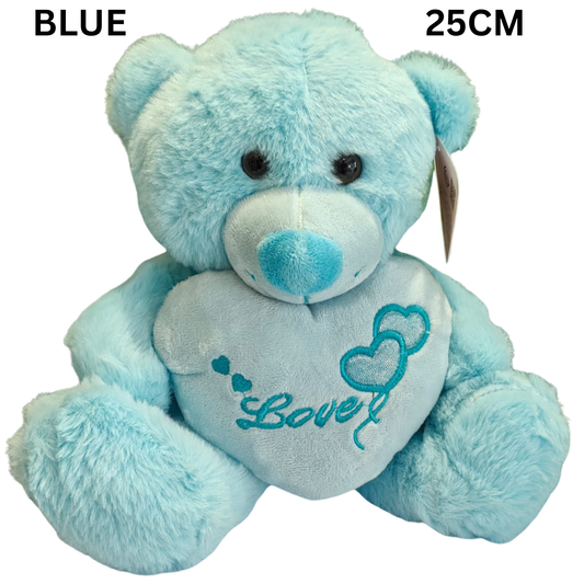 Bright Aqua or Sky Blue "Sweetheart" teddy bear with a heart-shaped 'Love' pillow, approximate height 25CM.